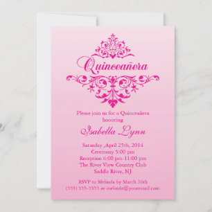 Elegant Pink Ombre Quinceañera Party Invitation