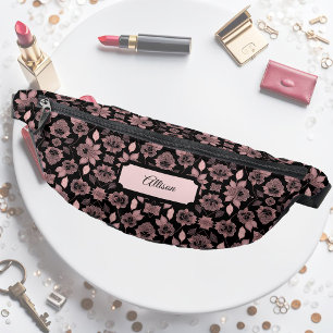 Elegant pink on black lace in vintage style, fanny pack
