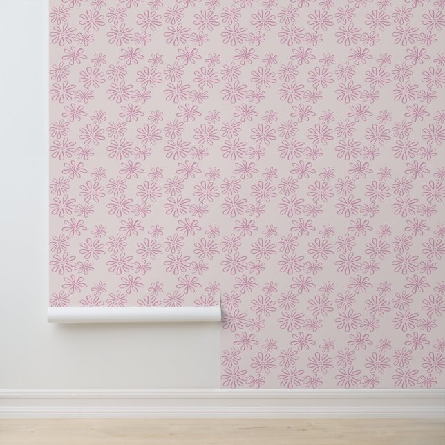 Elegant Pink on Blush Floral Doodle Wallpaper (Application)