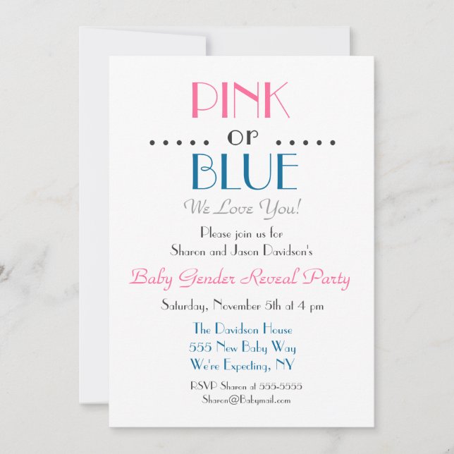 Elegant Pink or Blue Gender Reveal Invitation (Front)