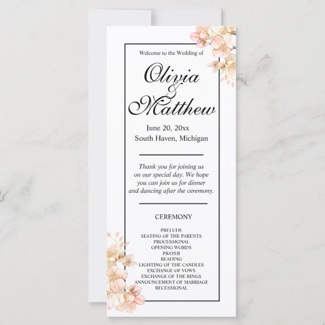 Elegant pink Orange floral blossoms elegant script (Front)