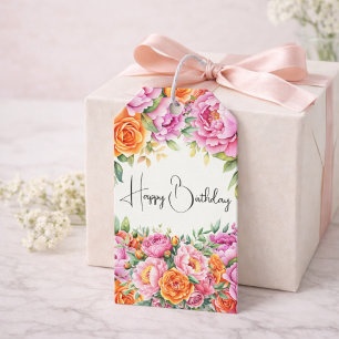 Elegant Pink & Orange Peonies Floral Gift Tags