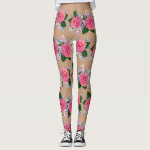 Elegant Pink Orange Rose White Flower Skin Leggings
