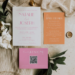 Elegant Pink Orange Stylish Minimalist Wedding Invitation