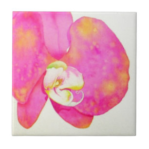 Elegant pink orange watercolor orchids tile