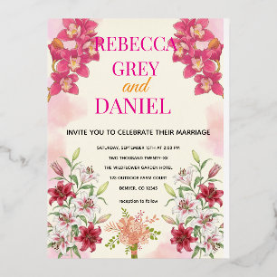Elegant Pink Orchid and Lily Floral Invitation