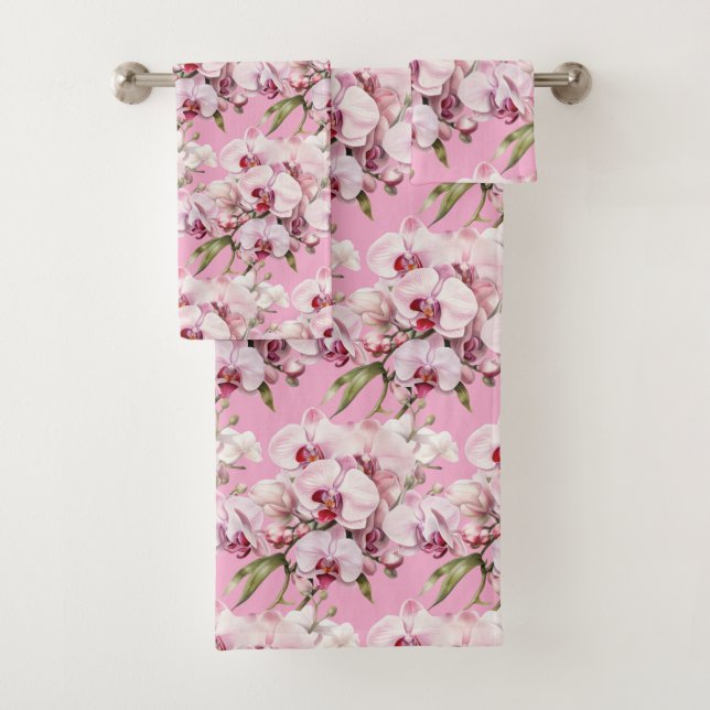 Elegant Pink Orchid Bath Towel Set (Insitu)