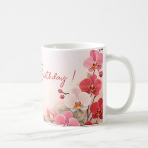 Elegant Pink Orchid Birthday Coffee Mug