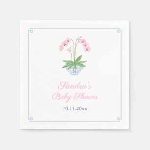 Elegant Pink Orchid Chinoiserie Baby Shower Party Napkin