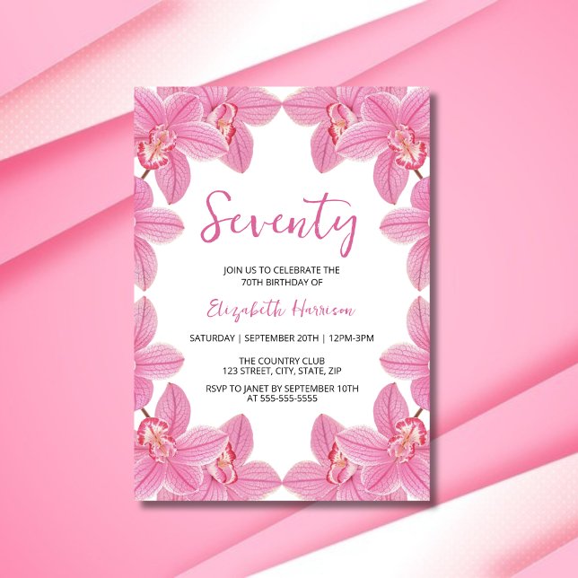 Elegant Pink Orchid Floral Frame Birthday Invitation (Creator Uploaded)