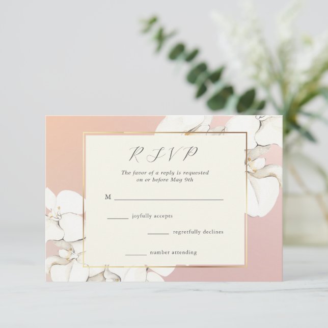Elegant Pink Orchid Floral Wedding RSVP Card (Standing Front)