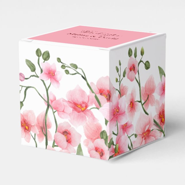 Elegant Pink Orchid Florals Wedding Favour Box (Front Side)
