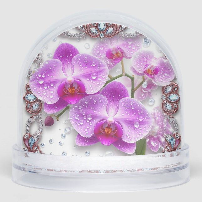 Elegant Pink Orchid Flowers Snowglobe (Front)