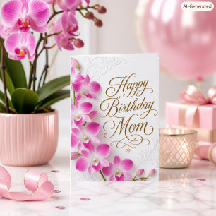 Elegant Pink Orchid Happy Birthday Mother Card