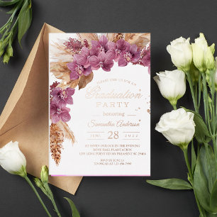 Elegant Pink Orchid & Pampas With Rose Gold Foil