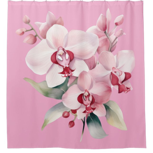 Elegant Pink Orchids Shower Curtain (Front)