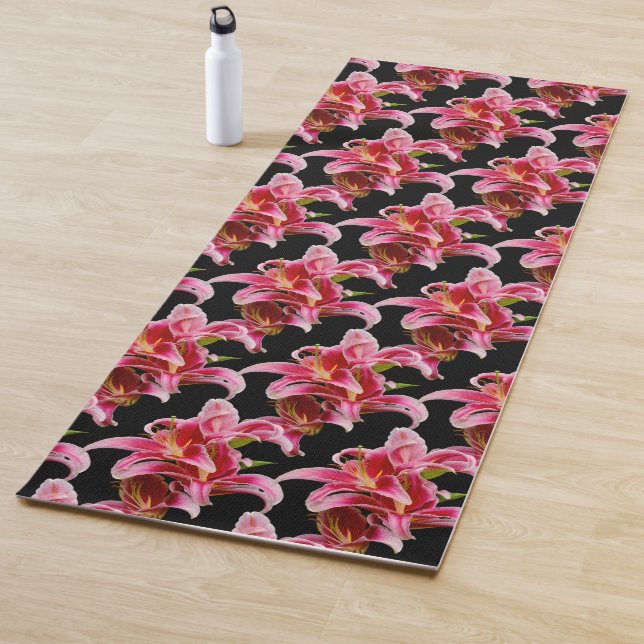 Elegant Pink Oriental Lilies Yoga Mat (In Situ)