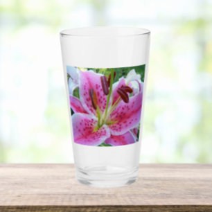 Elegant Pink Oriental Lily Floral Drinking Glass