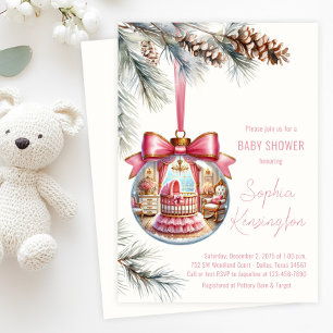 Elegant Pink Ornament Baby Shower Invitation