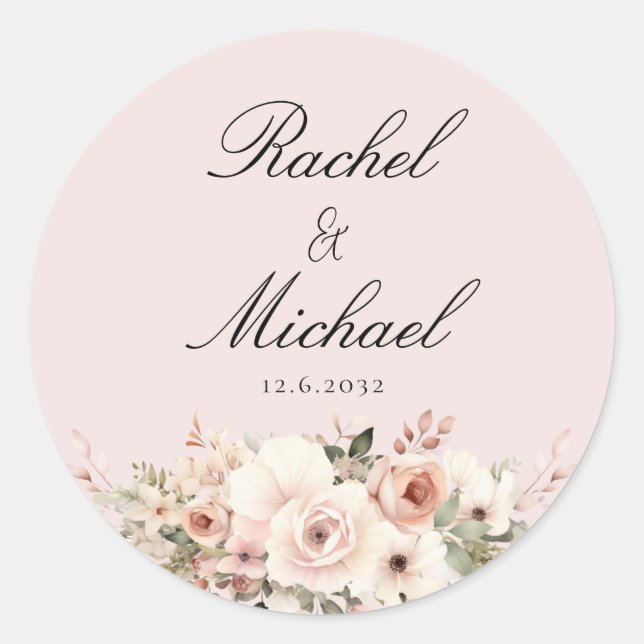 Elegant, pink, pastel classic round sticker (Front)