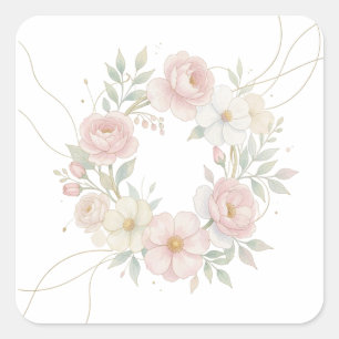 Elegant Pink Pastel Floral Wreath Botanical Design Square Sticker