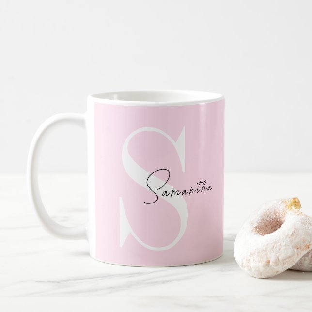 Elegant Pink Pastel Personalized Mug with Monogram (With Donut)