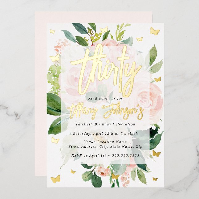 Elegant Pink Peach Bloom 30th (Front/Back)