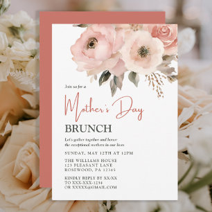 Elegant Pink Peach Floral Mother's Day Brunch  Invitation