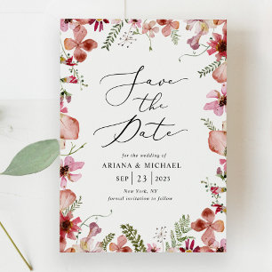 Elegant Pink Peach Floral Save The Date Cards 