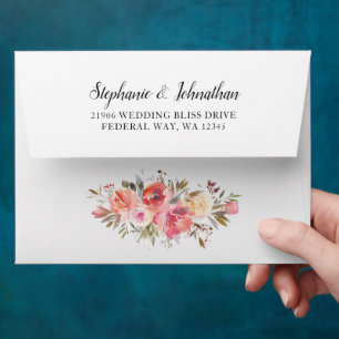 Elegant Pink Peach Floral Watercolor Envelope