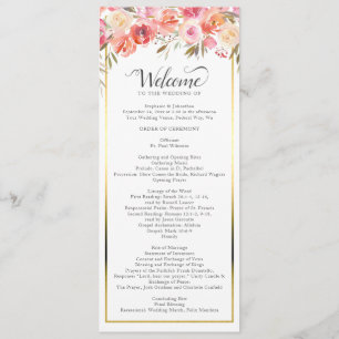 Elegant Pink Peach Floral Watercolor Wedding Program