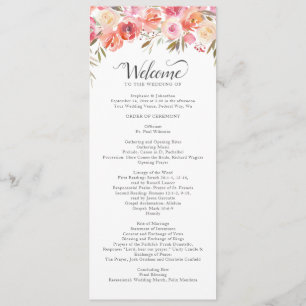 Elegant Pink Peach Floral Watercolor Wedding Program