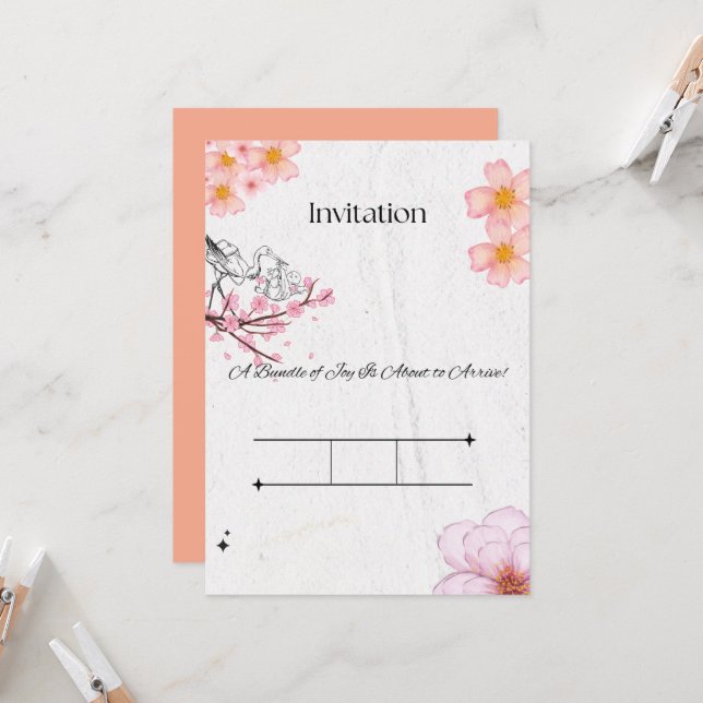Elegant Pink Peach Invitation (Front/Back In Situ)