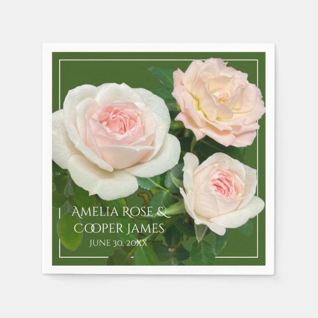 Elegant pink peach white roses floral  napkin (Front)