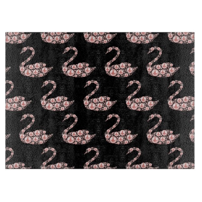Elegant Pink Pearl Swan on Black Background Cutting Board (Front)