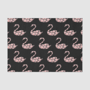 Elegant Pink Pearl Swan on Black Background Tissue Paper