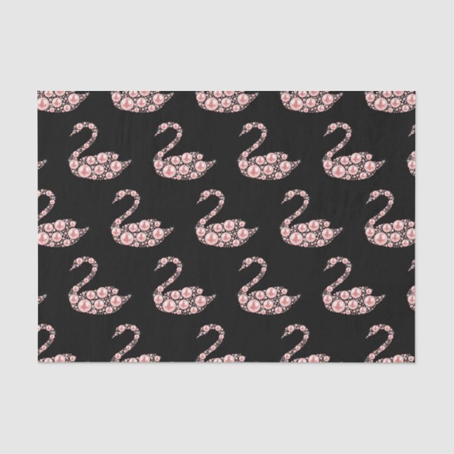 Elegant Pink Pearl Swan on Black Background Tissue Paper (Front)