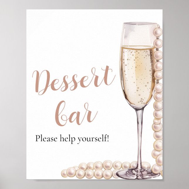Elegant Pink Pearls and Prosecco Dessert Bar Sign (Front)