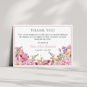 Elegant pink penies floral sympathy funeral thank you card
