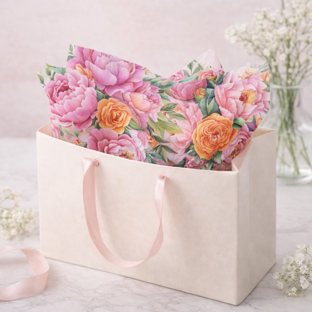 Elegant Pink Peonies Flower Tissue Paper (Creator Uploaded)