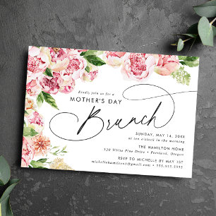 Elegant Pink Peonies Mother's Day Brunch Invitation