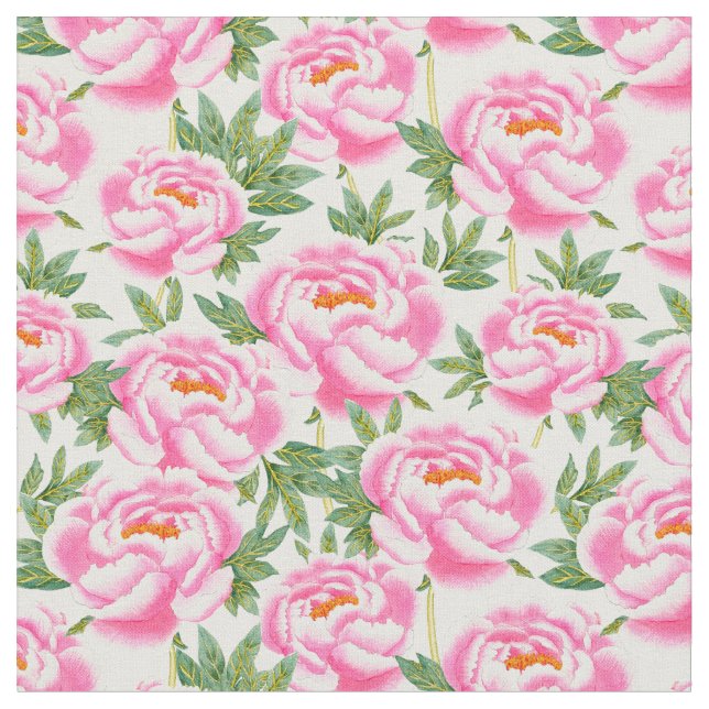Elegant Pink Peonies Pattern Fabric (Close Up)