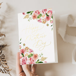Elegant Pink Peonies Photo Mother's Day Foil Holiday Card
