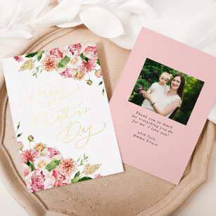 Elegant Pink Peonies Photo Mother's Day Foil Holiday Card