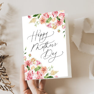 Elegant Pink Peonies Photo Mother's Day Holiday Card