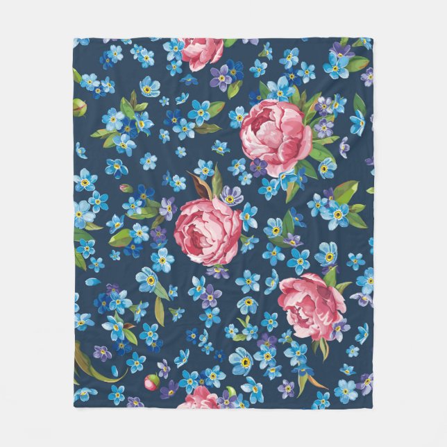 Elegant Pink Peonies Retro Background Fleece Blanket (Front)