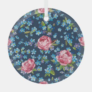 Elegant Pink Peonies Retro Background Glass Ornament