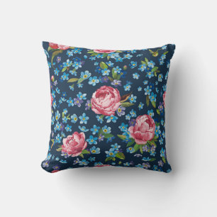 Elegant Pink Peonies Retro Background Throw Pillow