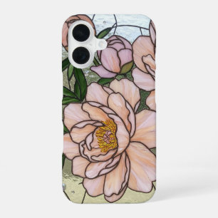 Elegant Pink Peonies Stained Glass Illusion iPhone 16 Case