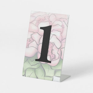 Elegant Pink Peonies Watercolor Wedding Table Numb Pedestal Sign